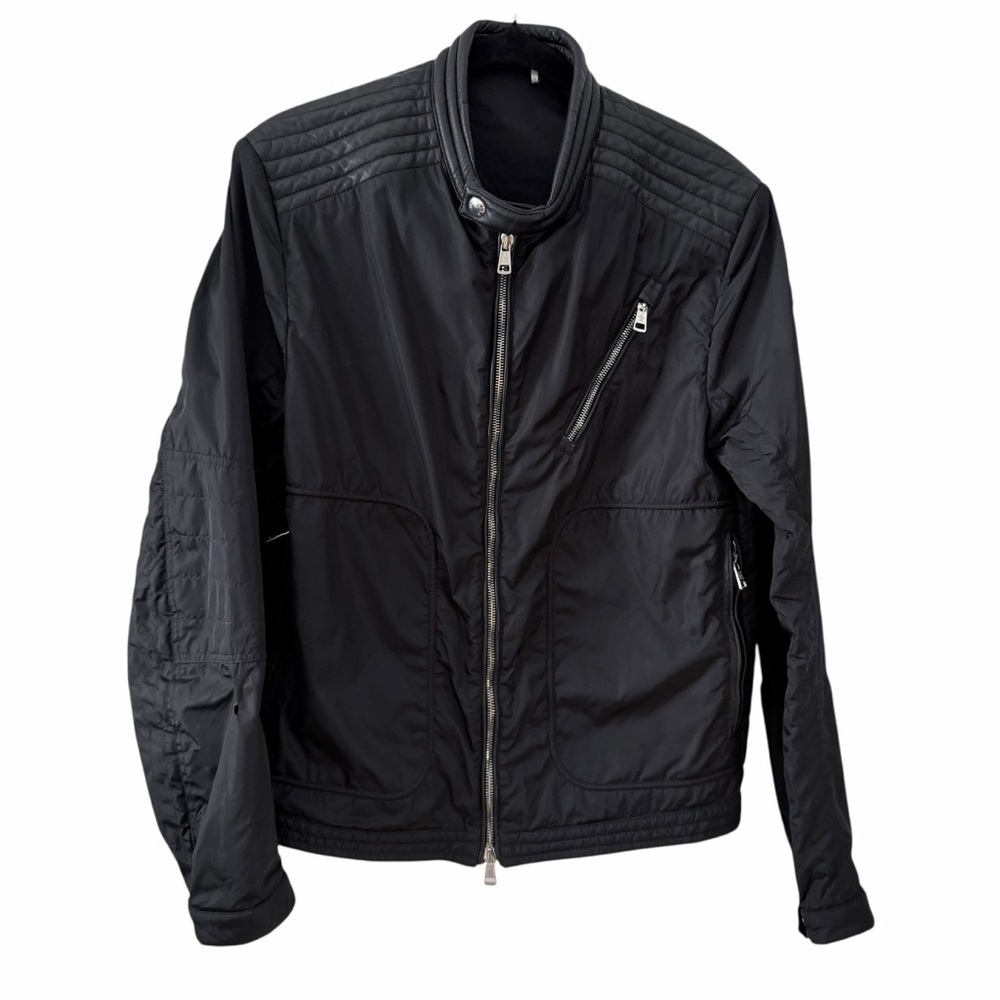MONCLER Black Erik Moto Bomber Jacket Nylon Leather Trim Designer men’s m